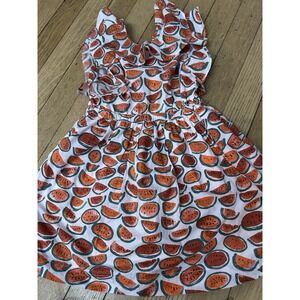 Crewcuts Dress Girls 5 Watermelon 100% Cotton Ruffle Twirl Flutter Sleeveless